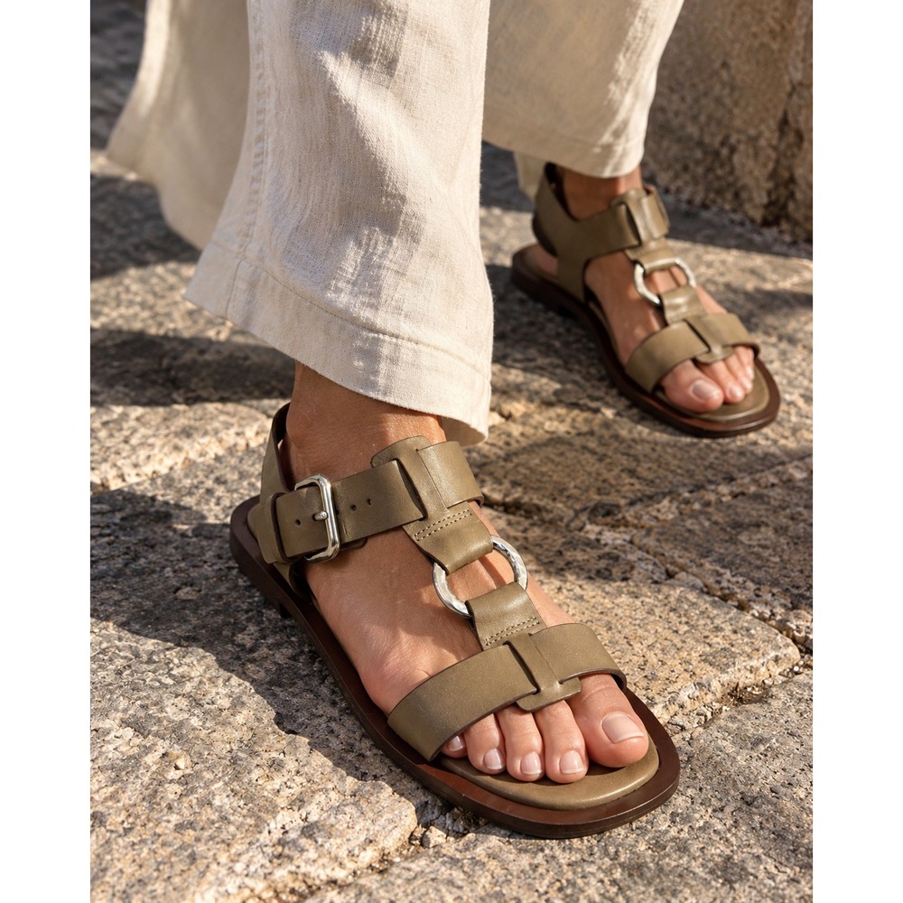 NWOB By Anthropologie Gladiator Ring Leather Sandals Moss Green US 6 EU 36